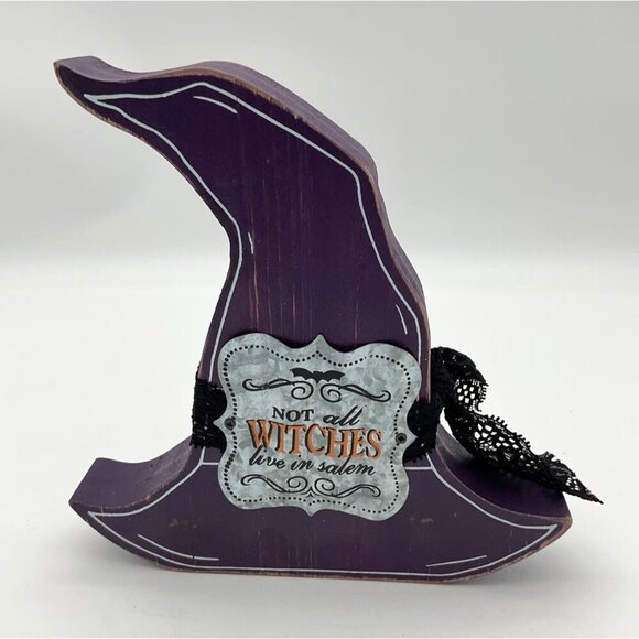 Halloween Bundle of 7 Witch Themed Purple & Black Wooden & Glass Decor - Picture 4 of 7
